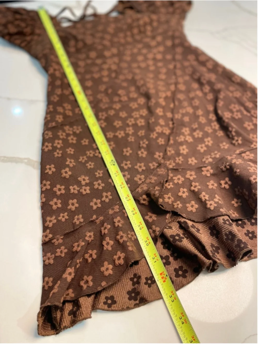 STORIA Brown Floral Babydoll Mini Dress L Puff Sleeves Fairy Grunge Asymmetric - Picture 9 of 9